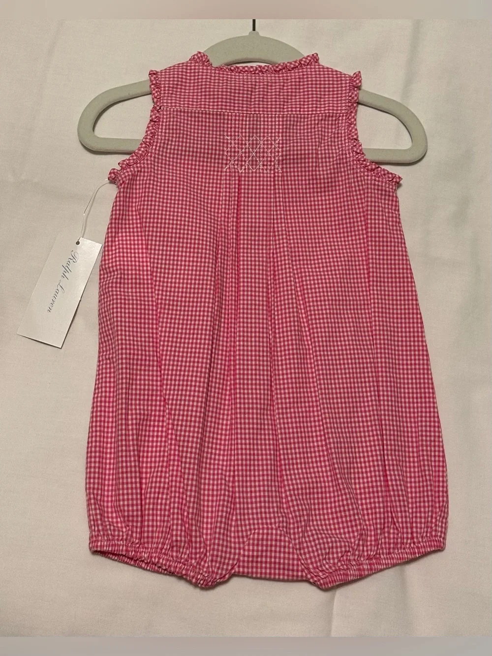 NWT Ralph Lauren Pink Gingham Sleeveless Bubble Romper Size 6 Month